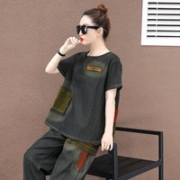 Large size jeans suit womens summer clothes 2020 newest loose wide leg pants foreign style casual two-piece suit fashion sets