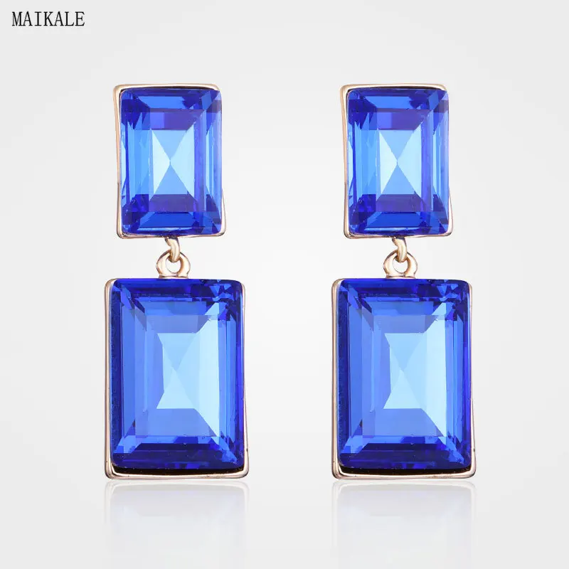 

MAIKALE Classic Colorful Austria Crystal Long Earrings Gold Silver Color Glass Drop Earrings for Women Wedding Jewelry Gifts