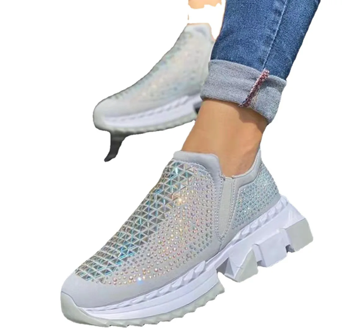 

2021 Casual Rhinestone Zapatos De Mujer Female Chaussures Fashion Big Size Ladies Sports Running Women Crystal Shoes 35-43