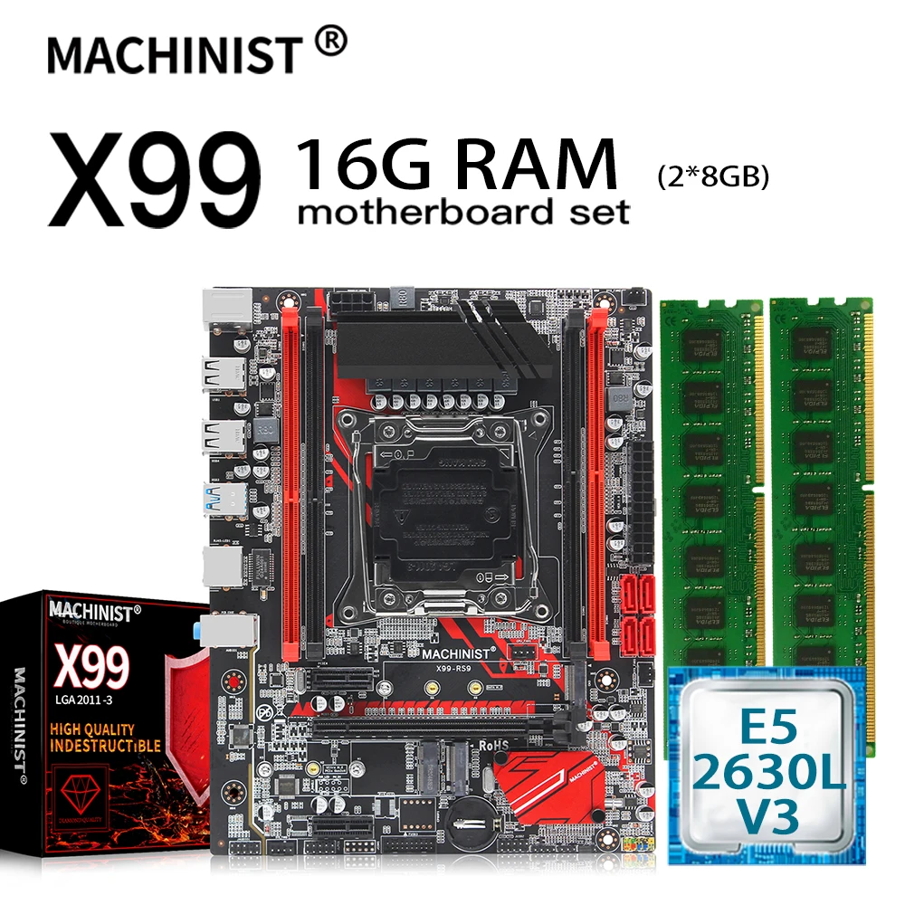 Bestellen X99 Motherboard LGA 2011-3 Set Kit Mit Xeon E5 2630L V3 Prozessor Und 16GB(2*8GB) DDR4 RAM X99-RS9 Motherboards