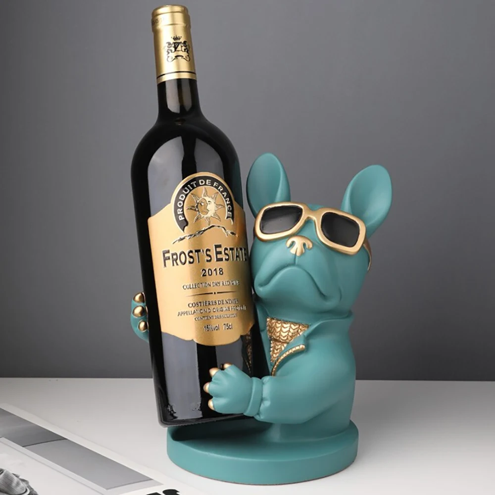 creative bulldog resin statue wine bottle holder wine rack stand home decoration livingroom bar kitchen cabinet decor craft gift free global shipping