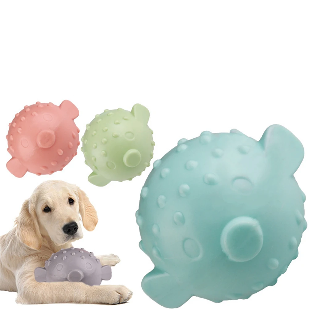 

Dog Molar Squeak Toy Pet Interactive Chew Toy Puppy Teeth Cleaning Sounding Toys Squeaky Rubber Puffer Fish Toys