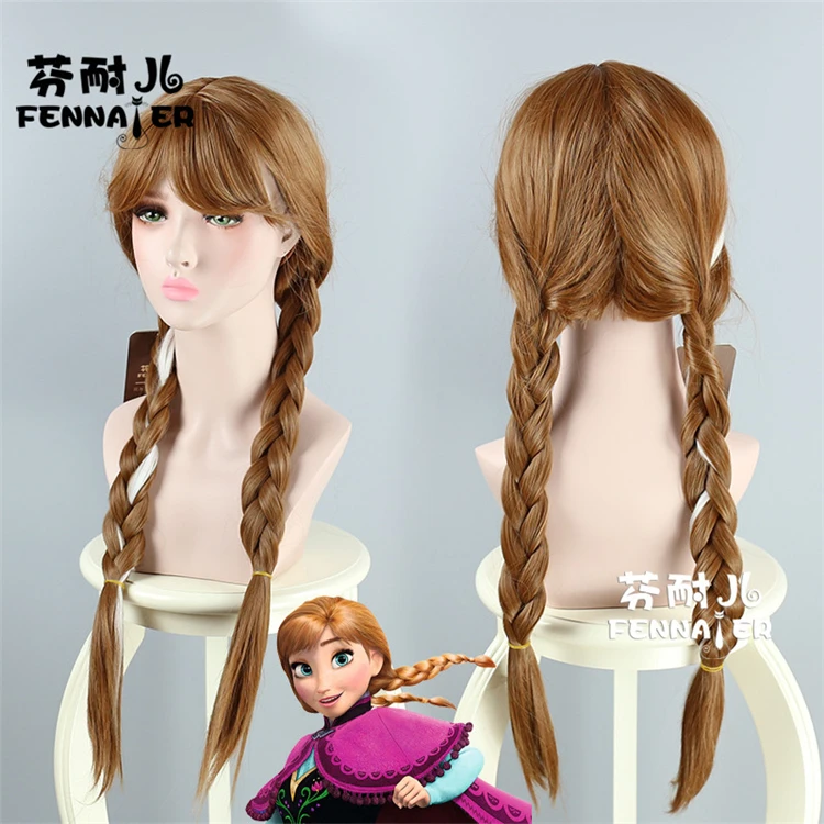 Костюмы на Хэллоуин для женщин принцессы парик Анны коричневый косы взрослых