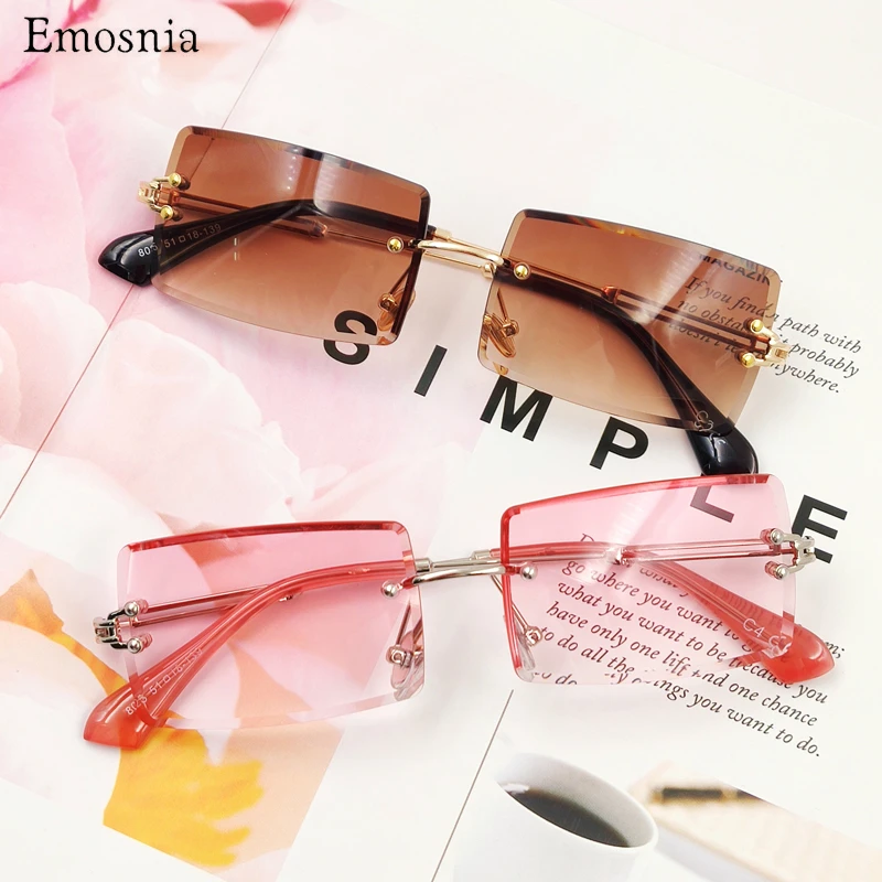 Модные прямоугольные солнцезащитные очки без оправы Женские квадратные