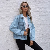 womens denim jackets for autumn winter 2021 single breasted loose fit casual fashion clothing vintage female coat