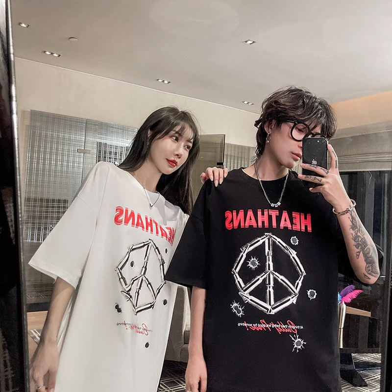 

T-shirt Men Loose Clothes Short Sleeve T Shirt Summer Simple Short Sleeve Mens Korean T Shirt Casual Geometric Letter Print Tops