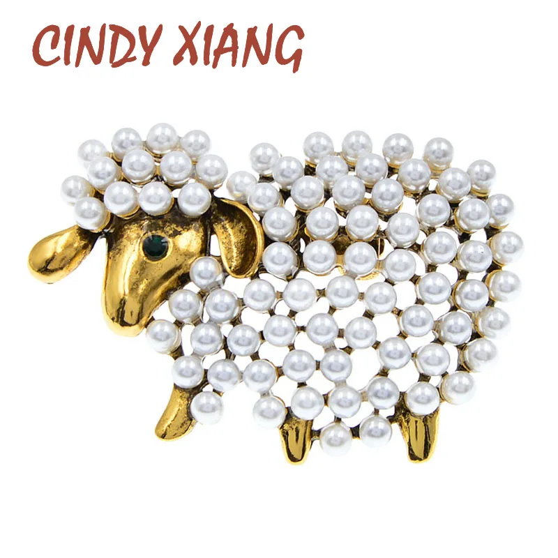 

CINDY XIANG New Cute Pearls Sheep Brooches For Women And Men White Grey Animal Casual Party Brooch Pins Gifts Party Jewelry Gift