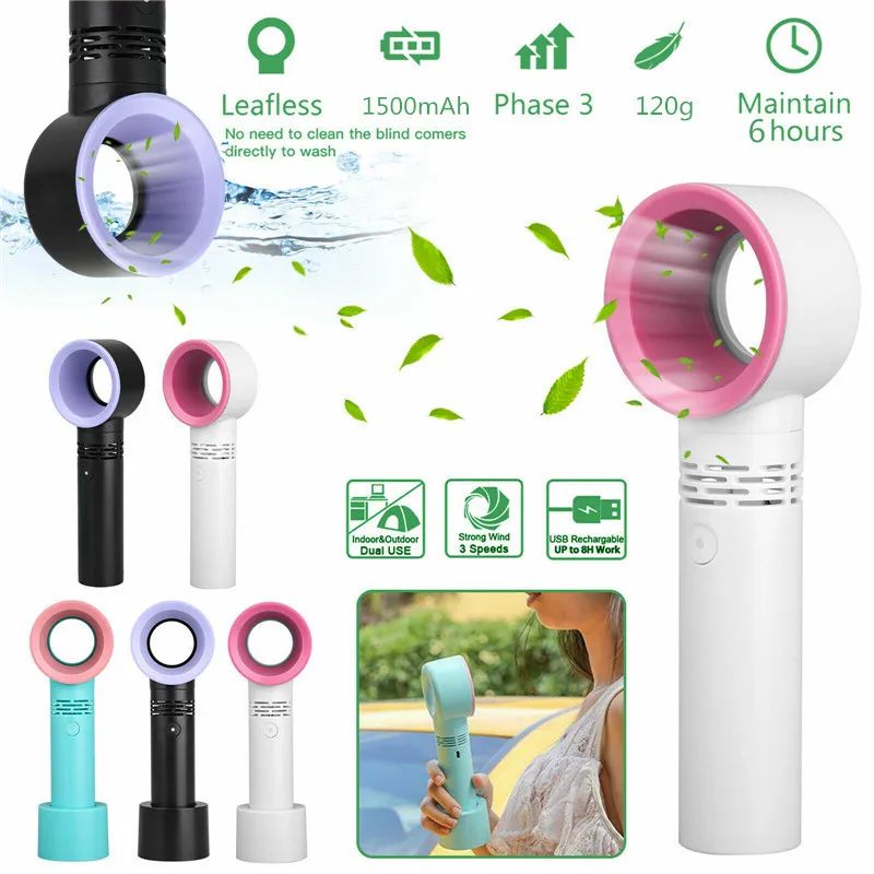 

Summer Mini Handheld Fan USB Charging Cooler Ultra-quiet Portable Small Bladeless Fan LED Cooling Fans for Travel Outdoor Office