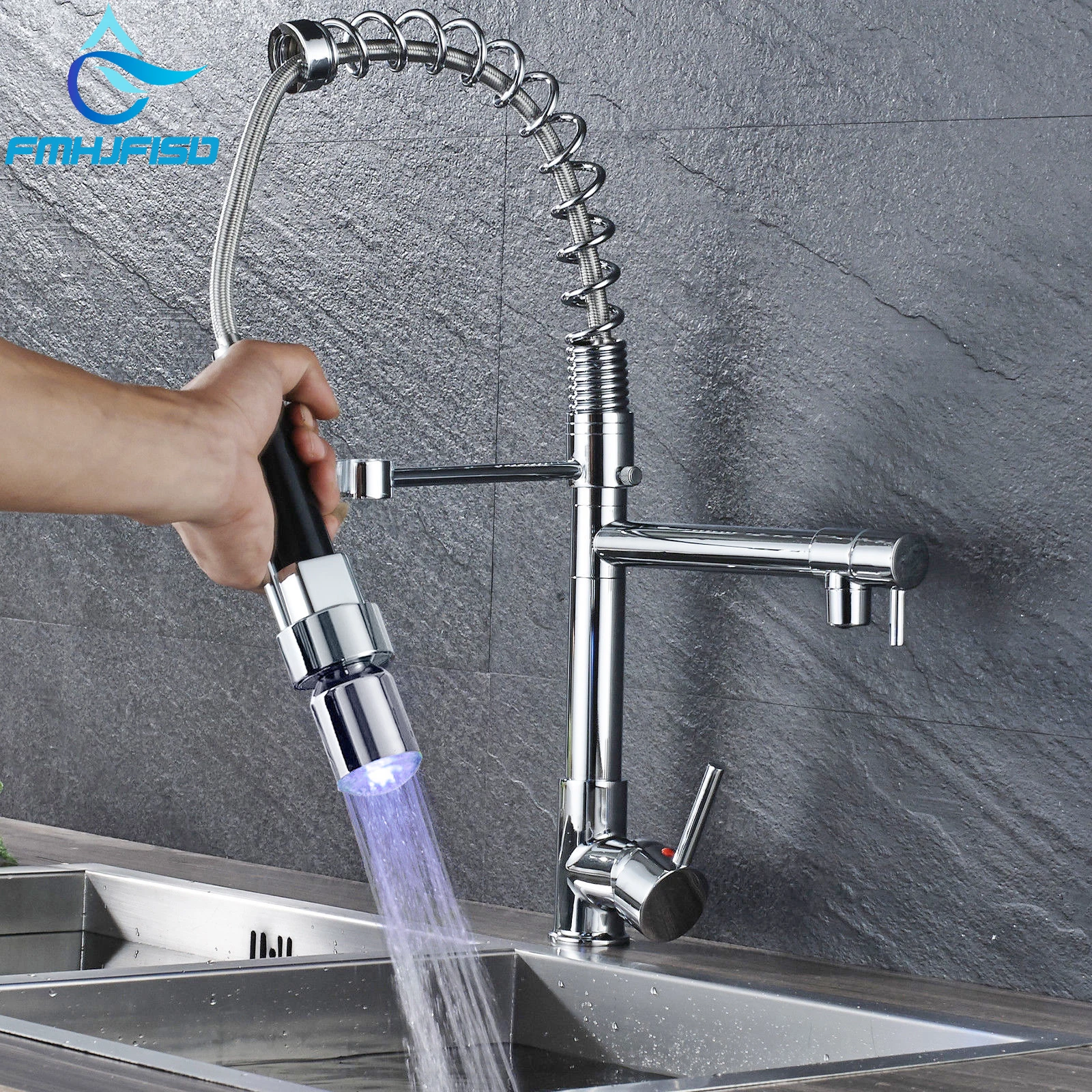 Светодиодный изменяющий цвет кухонный кран смеситель пружина для крана