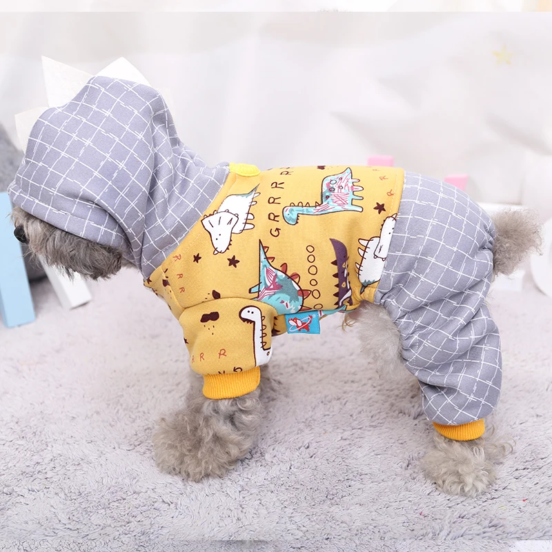 Желтый для маленьких больших собак куртка с капюшоном &quotДинозаврик&quot милый