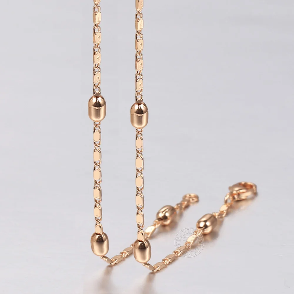 2 мм элегантные бусы ожерелья для женщин девочек 585 Роза цепочка с золотой бусиной