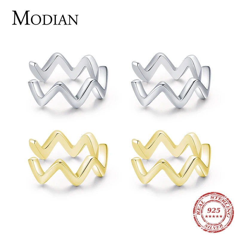 

MODIAN Simple Line Ear Cuff 925 Sterling Silver Lightning Clip Earrings Chic 14k Gold Plated Fashion Jewelry For Women Gifts