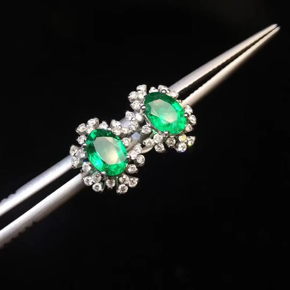 Женские серьги гвоздики с изумрудами ярко зеленые 100% карат|Серьги-гвоздики| |