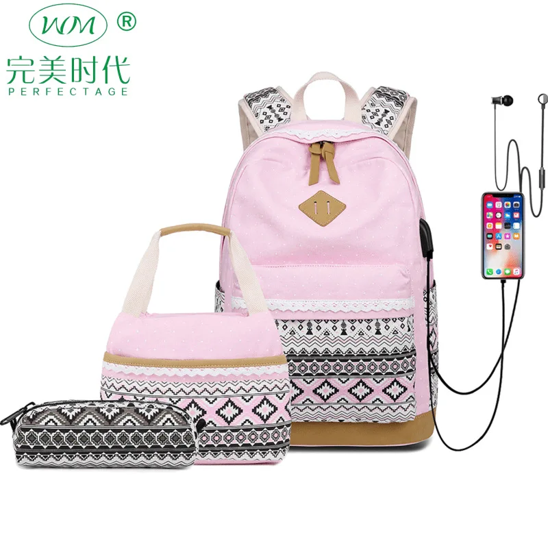 Fashion Women Backpack For Teenagers School Bag Female Business Travel Bookbag Girl Purse Canvas Bga 3 Pcs