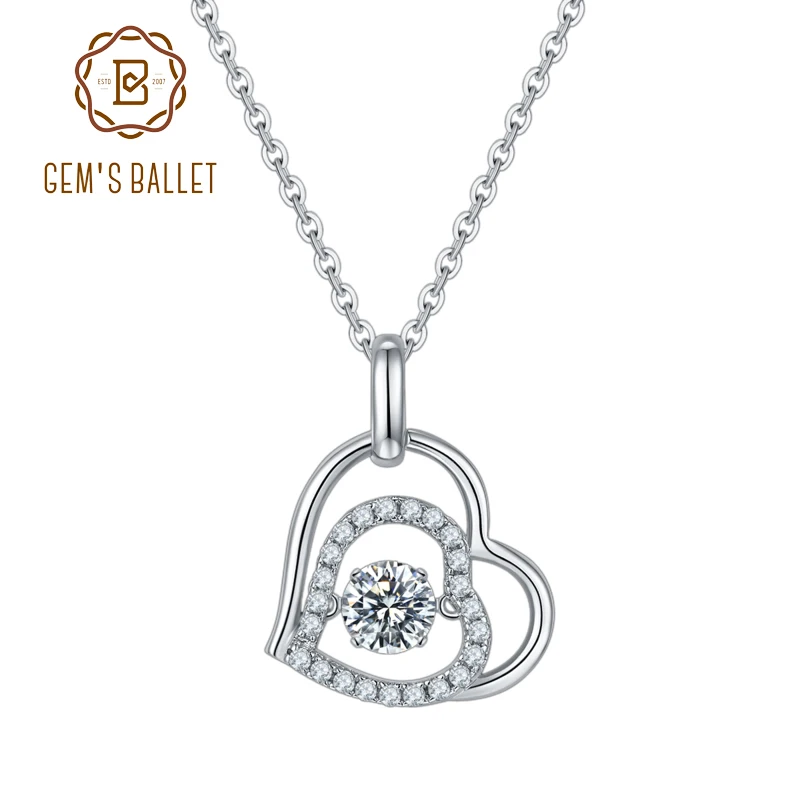 

GEM'S BALLET 925 Sterling Silver Jewelry 5.0mm D Color 0.5Ct Moissanite Diamond Heart Pendant Necklace with Twinkle Moissanite