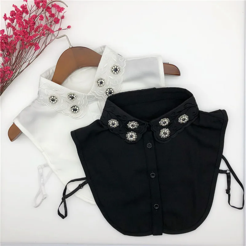 

Women Chiffons Fake Collars Solid Color White Shirts False Collar Girls Handmade Detachable Collars Cothese Accessories