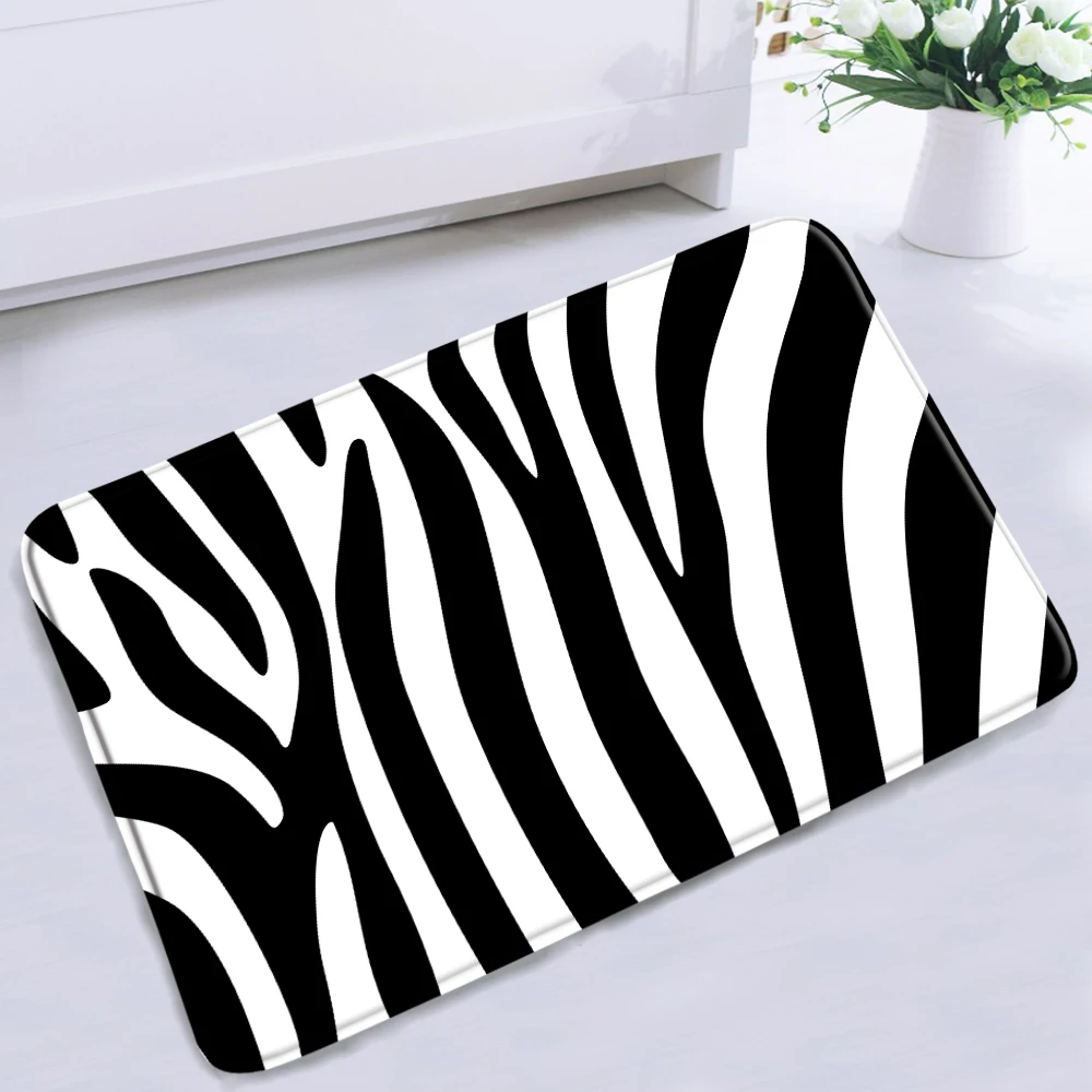 

Современный нескользящий коврик для ванной с геометрическим рисунком, черные и белые полосы, фланелевые напольные коврики с простой тексту...