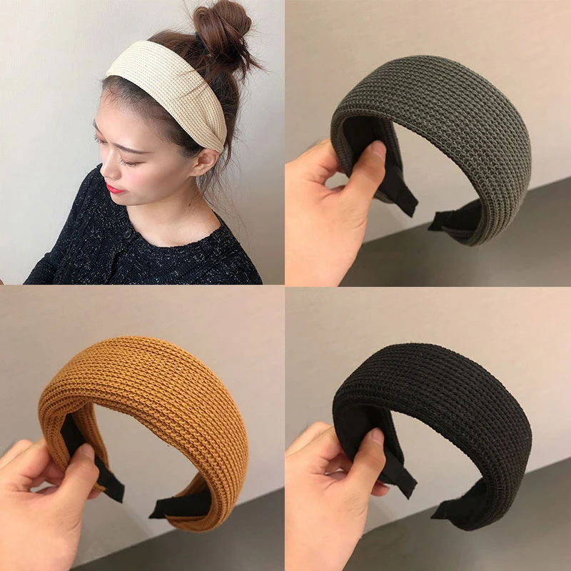 

Temperamental Polychromatic Hair Band Retro Solid Color Knitted Broad-brimmed Headband Elegant All-matched Hair Accessories