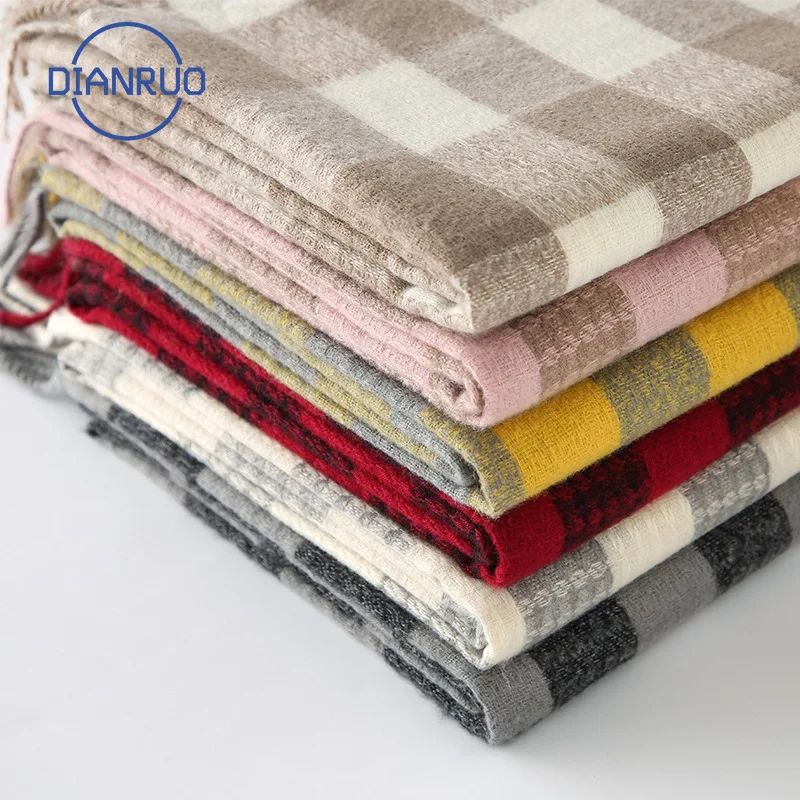 Женский утепленный клетчатый шарф DIANRUO классический теплый на осень и зиму