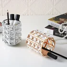 Круглая, квадратная, с украшением в виде кристаллов стеклянный держатель для ручек металлические украшения класса люкс для офиса дома гостиная для хранения канцтоваров из поставки кристальная ручка-держатель