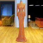 Женское вечернее платье-Русалка It's yiiya, оранжевое платье с высоким воротом и длинным рукавом, расшитое бисером, в стиле звезд на лето 2022