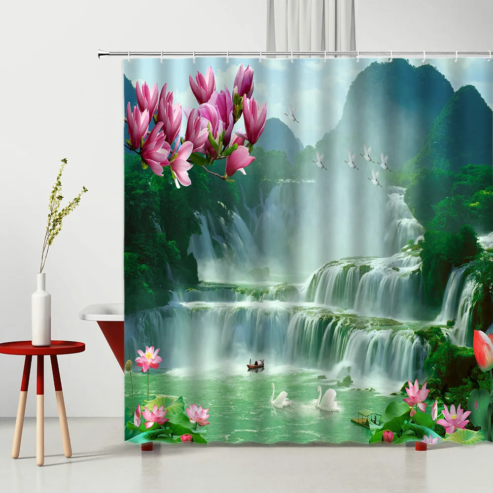 Китайский ландшафт цветы для душа узор пруда геометрический декоративные