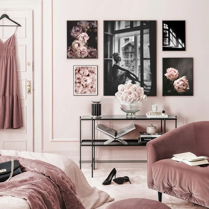 

Poster Printing Pink Flowers Oil Painting Canvas Living Room Oil Painting Sexy Girl Canvas Wall Art Home Decoration Painting