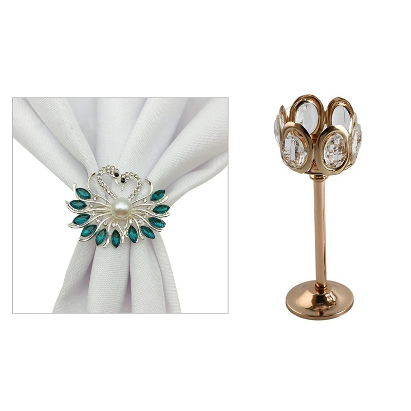 

6Pack Valentine's Day Napkin Rings,Table Decorations With Crystal Candle Holders Coffee Dining Table Stand Candlesticks