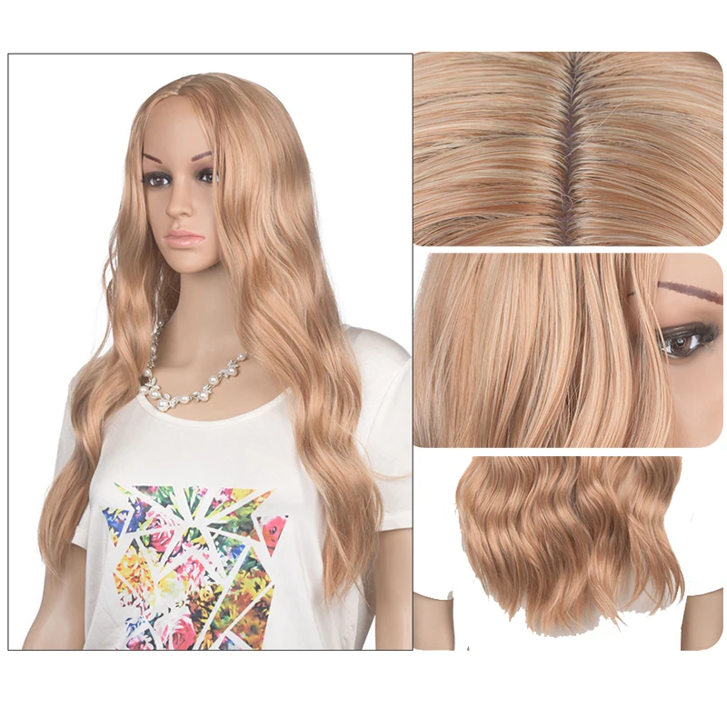 ZYR длинный волнистый парик 26 Дюймов Черный Коричневый Золотой узор высокая