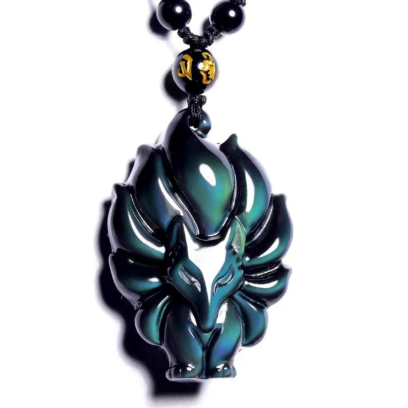 Ожерелье с подвеской девять хвостов лисы натуральный Радуга обсидиановый глаз