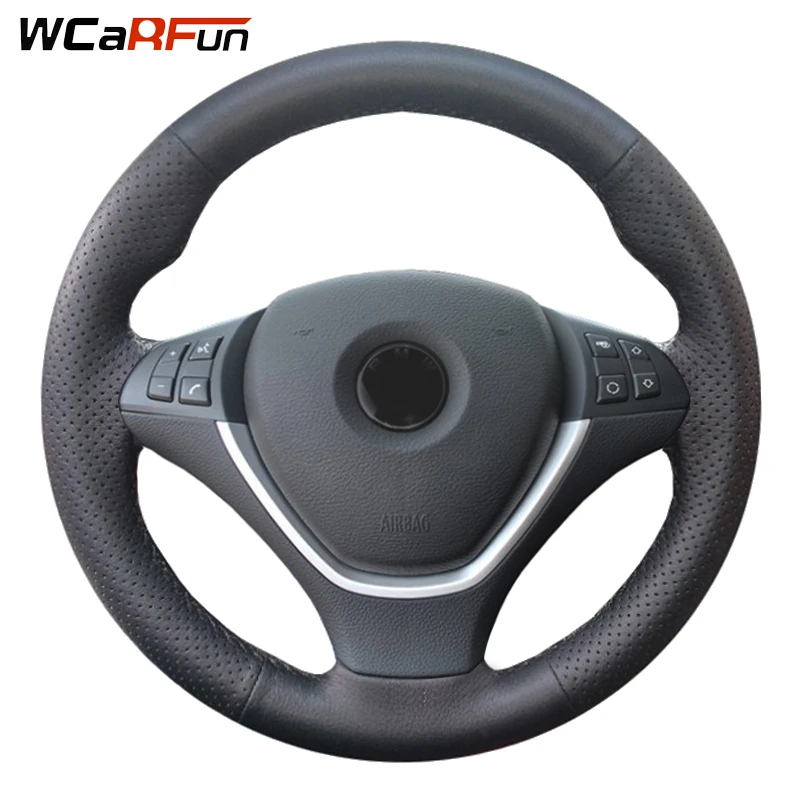 WCaRFun черный чехол рулевого колеса автомобиля из искусственной кожи для BMW X6 E71