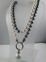 hand knotted wedding white black 10mm south sea shell pearl necklace long 90cm fashion jewelry