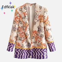 fdfklak women floral print blazer new lapel long sleeve loose jacket fashion streetwear tide spring autumn manteau femme