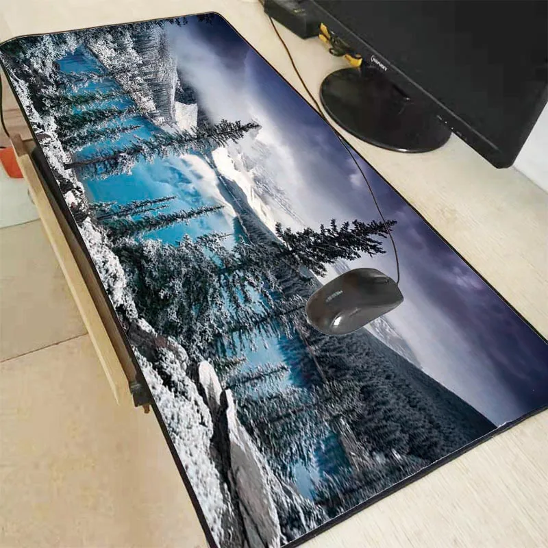 

Игровой коврик для мыши XGZ, Снежная гора, река, дерево, с фиксирующимся краем, большой коврик для мыши в стиле аниме, скоростная версия для LOL