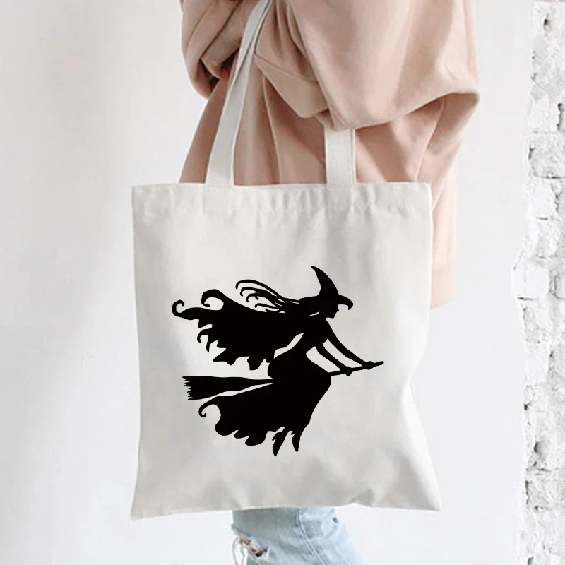 

Female Shoulder Bag Graphic Witch Handbag Tote Bag Travel shopper Bags Canvas College Korean Women shopping bags for groceries