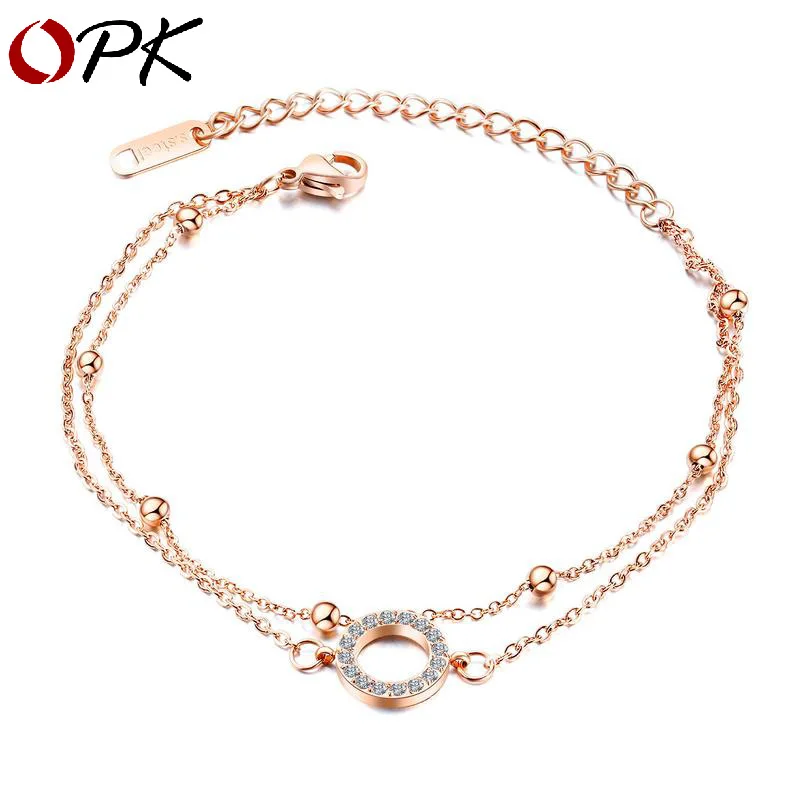 Женский двухслойный браслет из титановой стали под розовое золото|Цепочки и