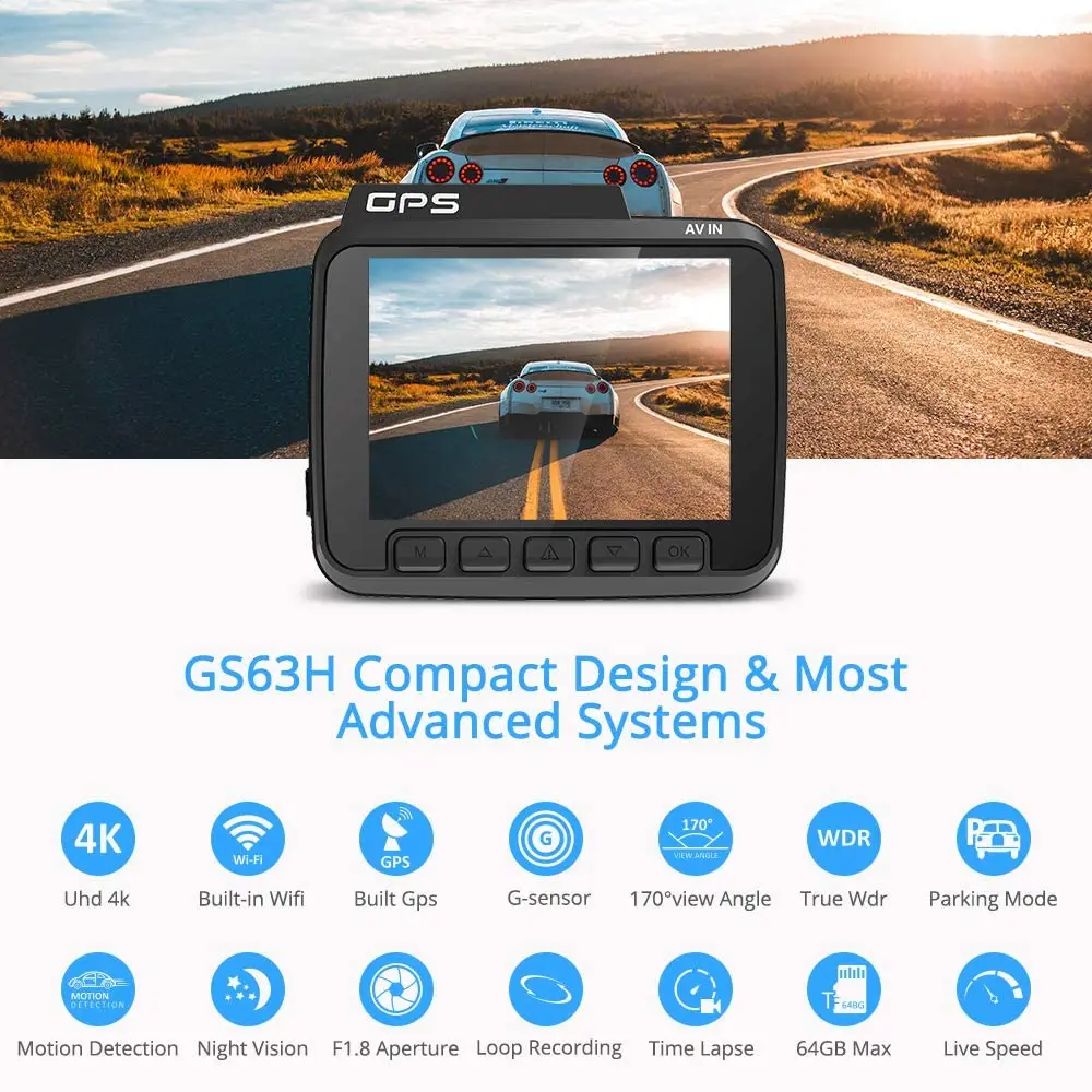 AZDOME GS63H Автомобильный видеорегистратор 4K HD камера 170 градусов широкий угол обзора