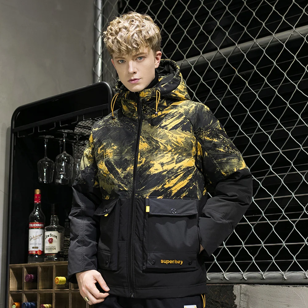 Covrlge Men Hooded 90 Fleece Jacket  Man Duck Down Jacket Light Thick Jackets Men Stand-up Collar Coat Men US Size White MWY032