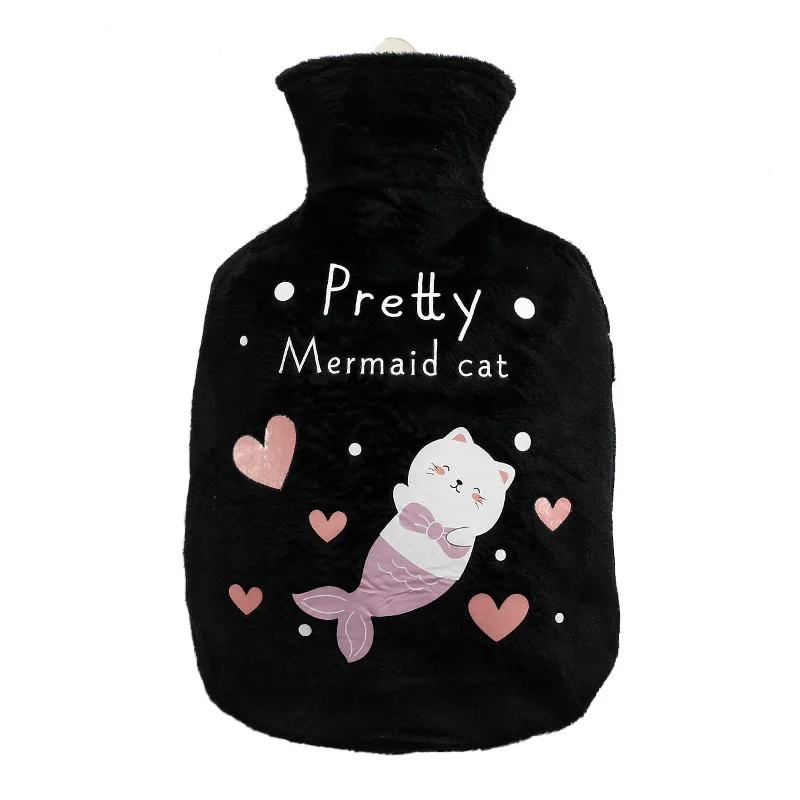 Black-Cat Большая сумка для горячей воды, грелка для рук, зимняя грелка, 1000 мл, контейнер, наполненный водой, резиновая подкладка, грелка для рук - Цвет: Black-Cat
