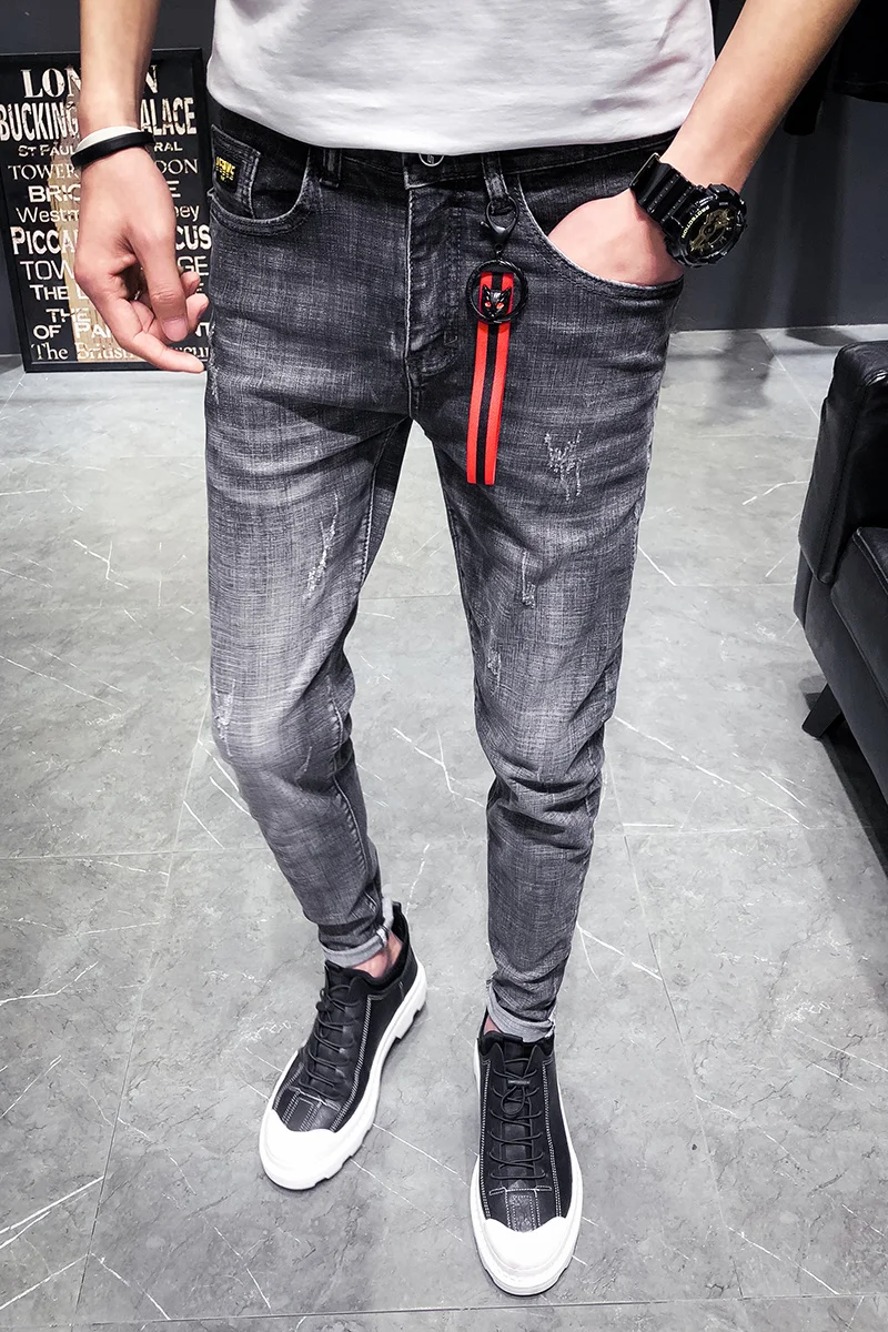 

Summer Thin Section Jeans Men Cotton Quality Slim Casual Pants Men High Stretch Fashion Pop Large Size Jeans