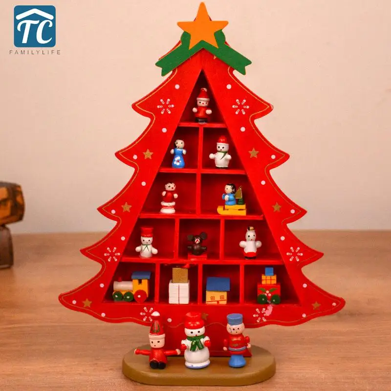 

Small Decorated Christmas Tree Ornaments Desktop Wooden Storage Rack Children Xmas Gifts Scene Layout New Year Home Decor
