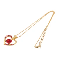 red rose love heart pendant necklace female fashion elegant jewelry romantic gift fashion gold color chain crystal necklaces