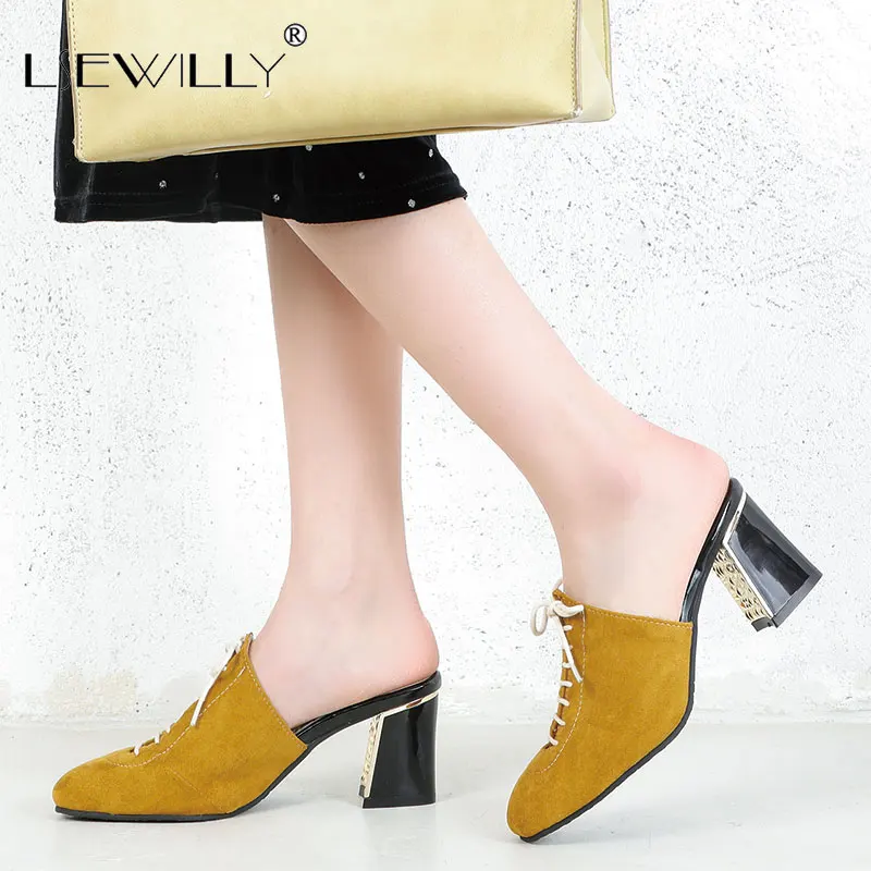 

Шлепанцы женские Lsewilly, летние, с круглым носком, с перекрестной шнуровкой, большие размеры 34-50, туфли без задника на высоком каблуке