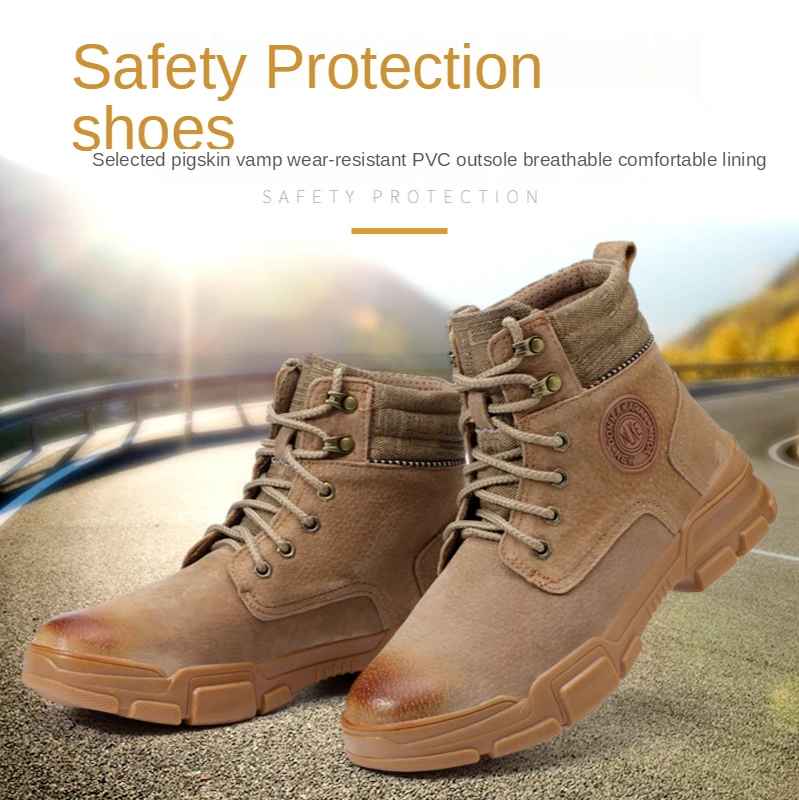 

High-top men's breathable deodorant steel toe cap anti-smash and anti-piercing work shoes
