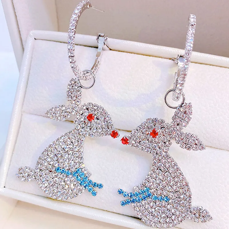 

2021 Trendy Fine Jewelry Cute Rabbit Earrings Inlaid Top Quality Zircon Glamour Exquisite Luxury Flash Earrings Flash Charm Gift