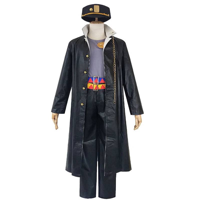 Аниме Kujo Jotaro, костюм для косплея, рубашка, шляпа, брюки, Необычные Приключения JoJo, Jotaro KujoFull, набор, черная одежда для мужчин и женщин, Хэллоуин