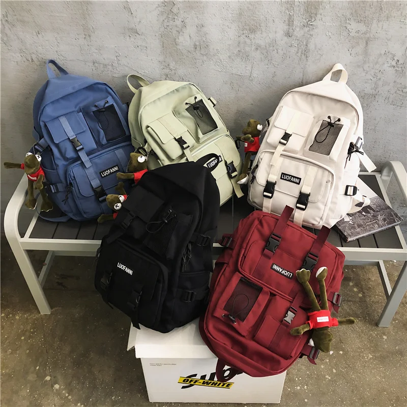 

Nylon Women Backpack Multiple Pocket Waterproof High Quality Insert Buckle Unisex Lovely Student School Bag Traveling Backpack