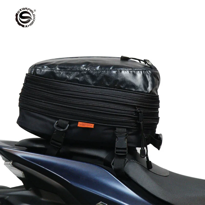SFK Black Motorcycle Riding Helmet Backpack Expandable Motorbike Racing Back Seat Storage Tank Bag Box/ Motocross