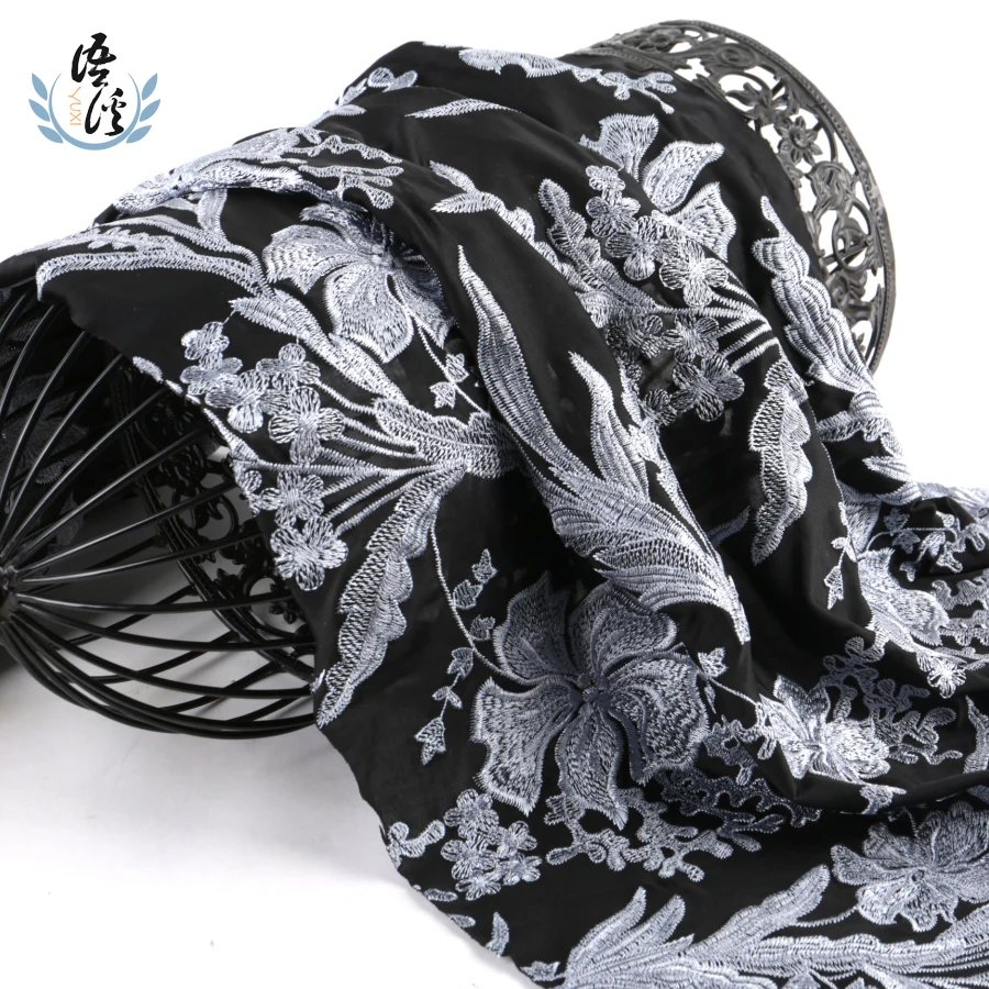 5 ярдов новая осенняя и зимняя фейерверк золы ткань с вышитым цветком черная