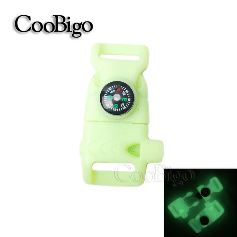 Glow in dark 1 шт. 5/" боковый свисток Компас Пряжка скребок парашют 550 шнур Паракорд Браслет Открытый походный рюкзак наборы для выживания - Цвет: Glow in dark